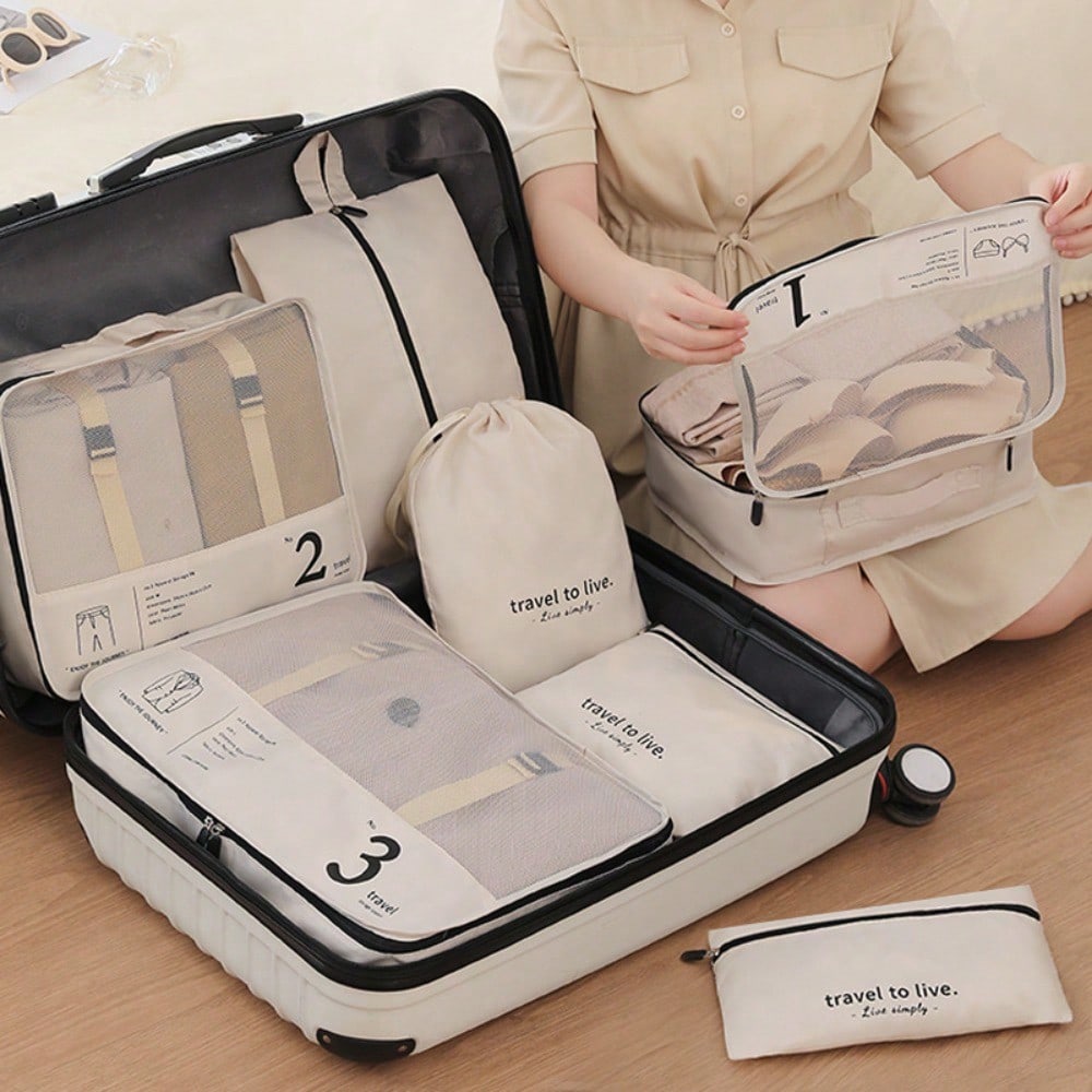 Travel storage bag seven-piece set digital toiletries cosmetics storage bag clothes shoes dust luggage travel bag
