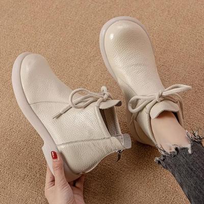 Genuine Leather Comfortable Flat Short Boots Soft Surface Soft Sole Comfortable Versatile Women's Leather Boots Cowhide Non-slip Boots 35-41