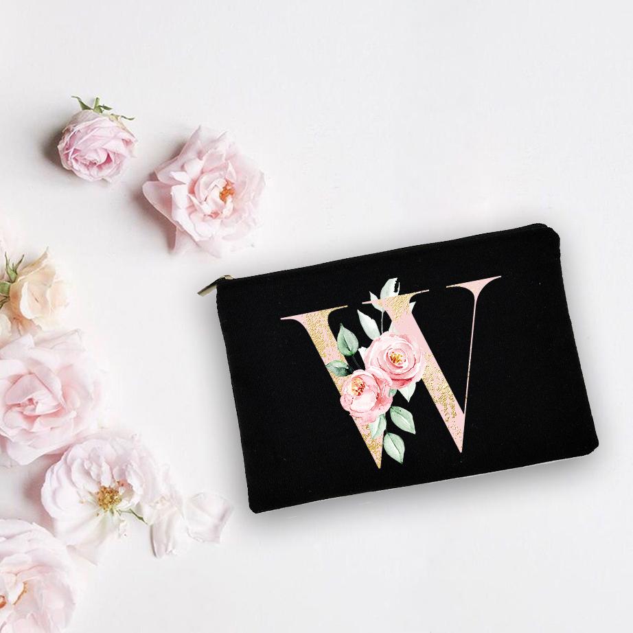 Bridesmaid Personalized White Makeup Bags Alphabet Flowers Bride Wedding Cosmetic Bag Toiletries Organizer Pouch Proposal Gifts