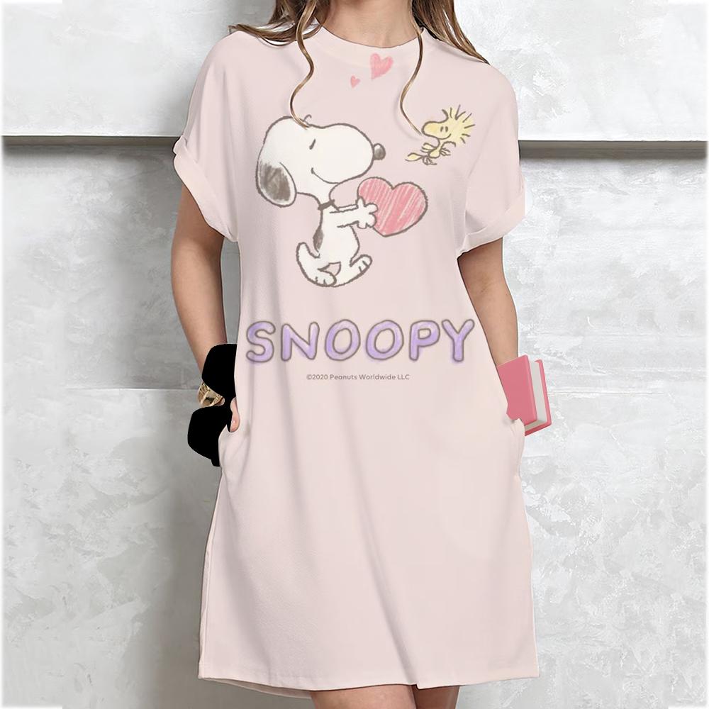 

Жіноча вільна літня сукня з коротким рукавом великого розміру з принтом Snoopy, міні-сукня в стилі футболки, літня повсякденна вільна сукня M
