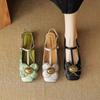 Fashion 2024 Hot Selling New Spring and Autumn Women's High Heels Women's Round Toe Low Heels Flower Mary Jane Shoes Sweet Women's Shoes