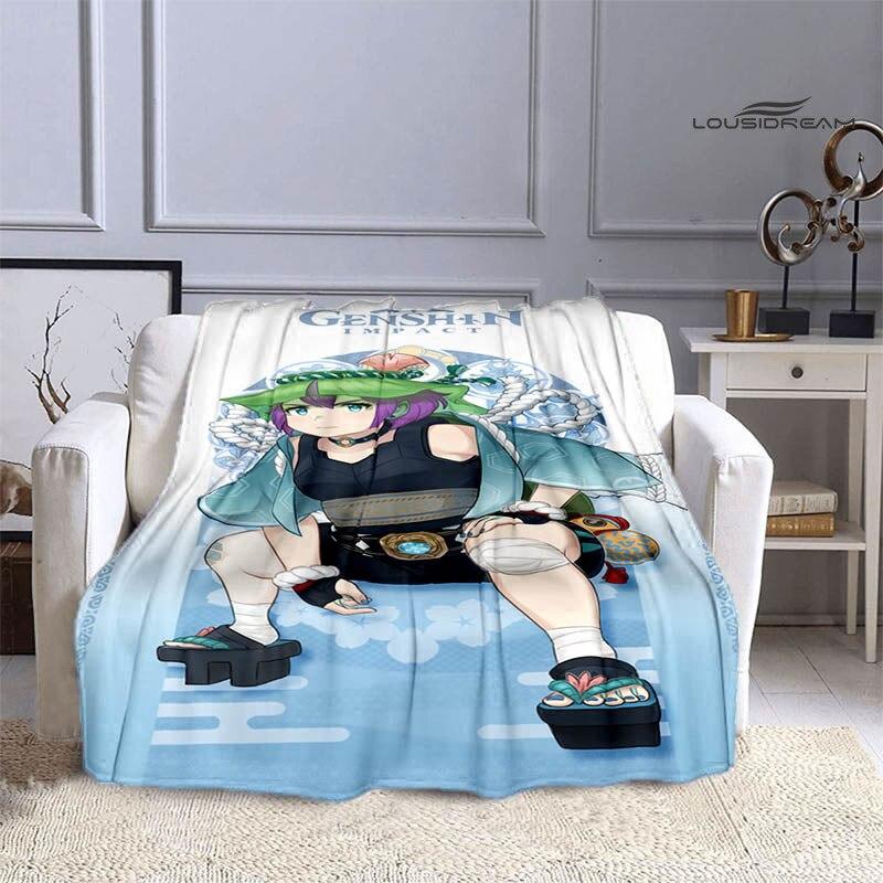 Deka Genshin s kresleným potiskem flanelová měkká a pohodlná deka rozkládací pohovka, kterou musíte mít jako dárek k narozeninám