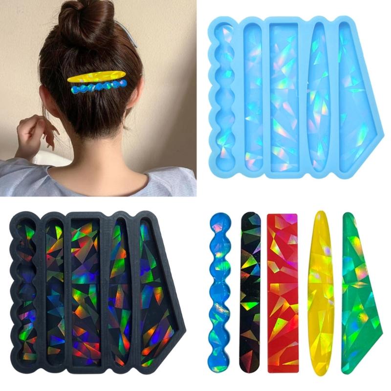 Resin Hair Clips Mold Colorful Holographic Epoxy Resin Casting Mold for DIY Crafts Bookmarks Hair Clips Jewelry Making