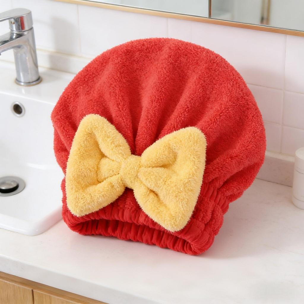 Super Absorbent Quick-Drying Hair Cap with Bow - Cute Towel Headscarf for Women