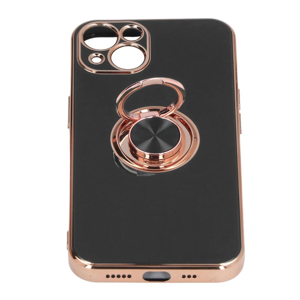 Mobile Phone Case for Iphone 13 with Rose Gold Glitter Plated Ring Stand Ultra Thin Flexible TPU Phone Protective Case