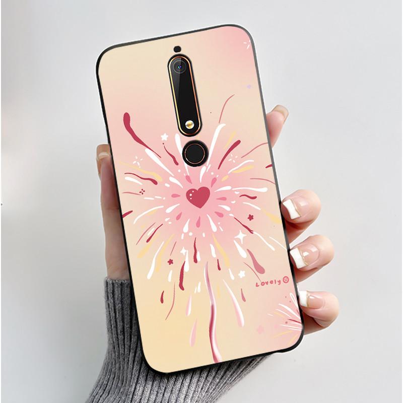 Custodia Per Nokia 6.1 6.1 Plus Custodia Antiurto Estetica Moda Cartone Animato Gatto Carino Nera Gomma Silicone Morbida Cover Bumper Alloggiamento