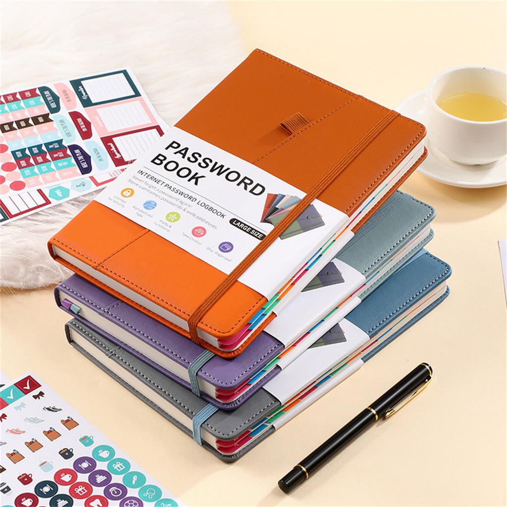 Modern A5 Password Journal PU Leather Notebook with Alphabet Tabs and Planner Stickers