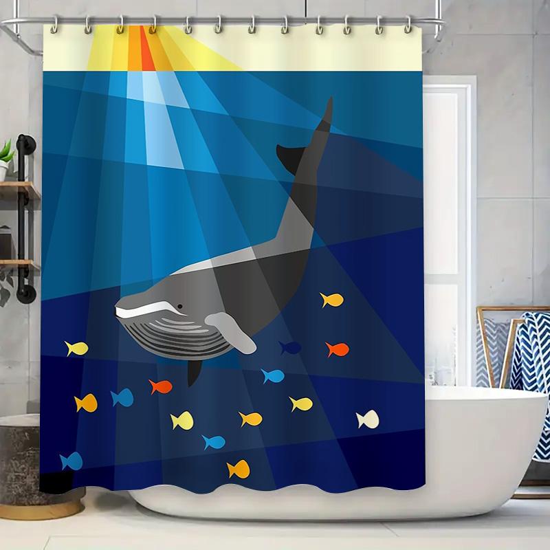 

Ocean Whale Shower Curtain Waterproof Sea Animal Pattern Bathroom Decor Coastal Vibes Beach Theme Home Decor Modern Style Artist W60H190(CM)-1 Pcs