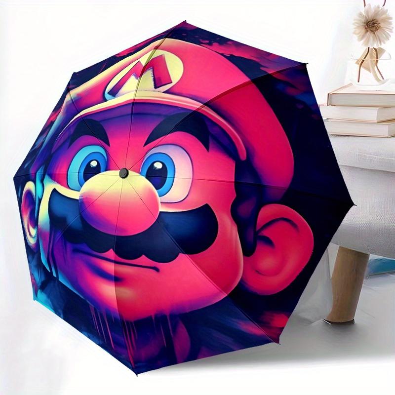 1pc Mario Artwork Self-Folding Cute Umbrella, 8-Bone Compact Travel Umbrella, Durable Plastic And Iron Frame086