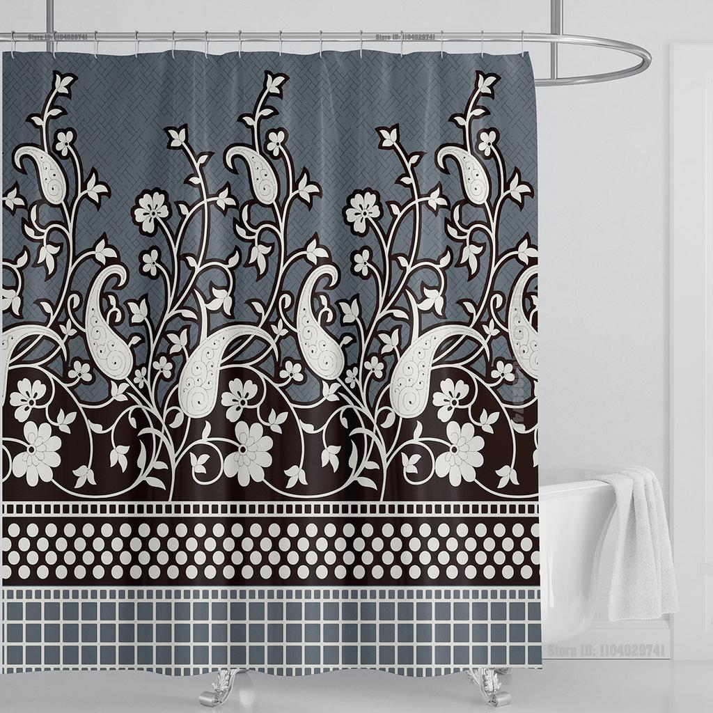 Boho Luxury Floral modern Shower Curtain flower printing Waterproof Polyester Bathroom Curtain with Hooks Bathtub Screen