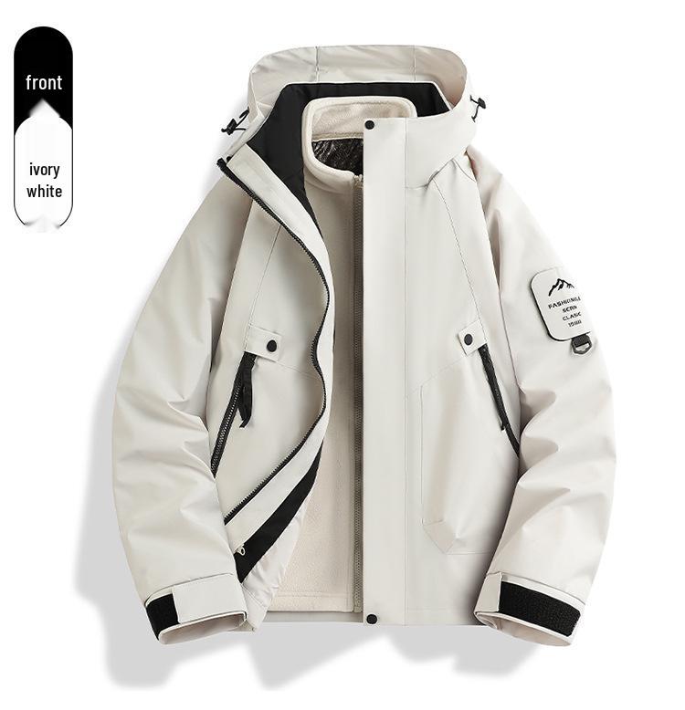 Skijacke Set: Schwarz-Gold-Fleece Warme Innenlage mit 75D Doppelwarp-Schuss, Drei-in-Eins-Design für Paare
