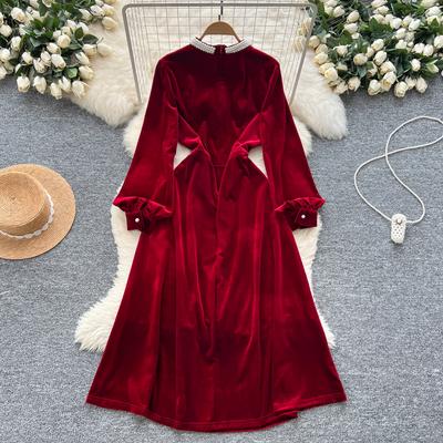 Long Sleeve Dresses Aline Side Slit Patchwork Fishtail Pearl Dress Turtleneck Luxury Evening Party Dresses with Back Zipper