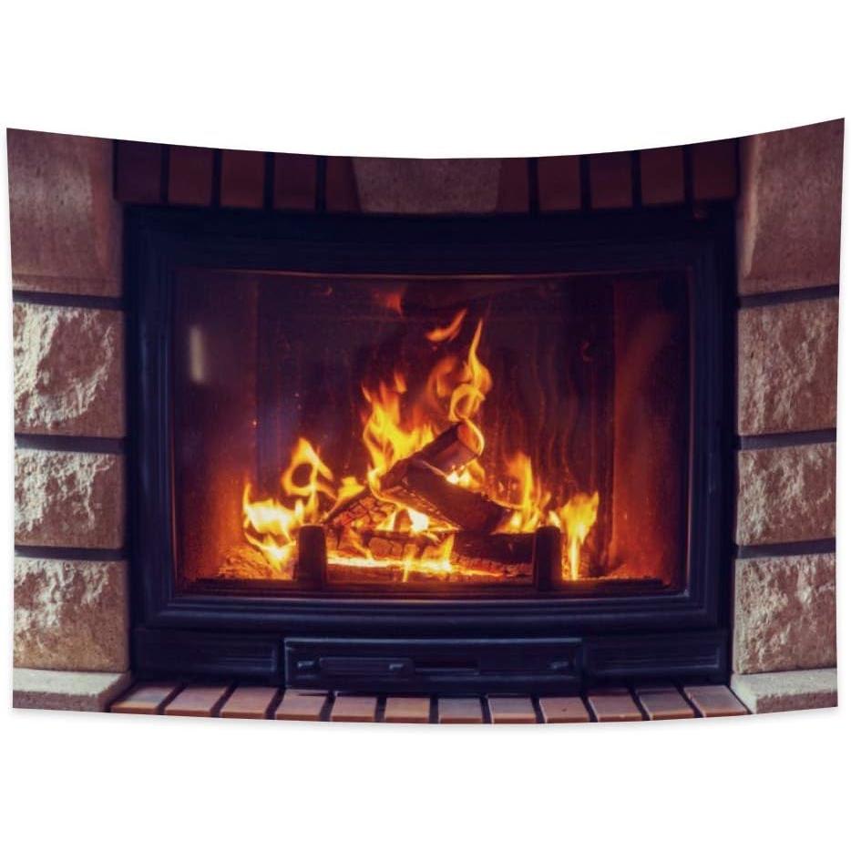 Tapestry Fireplace with a burning fire 75x100