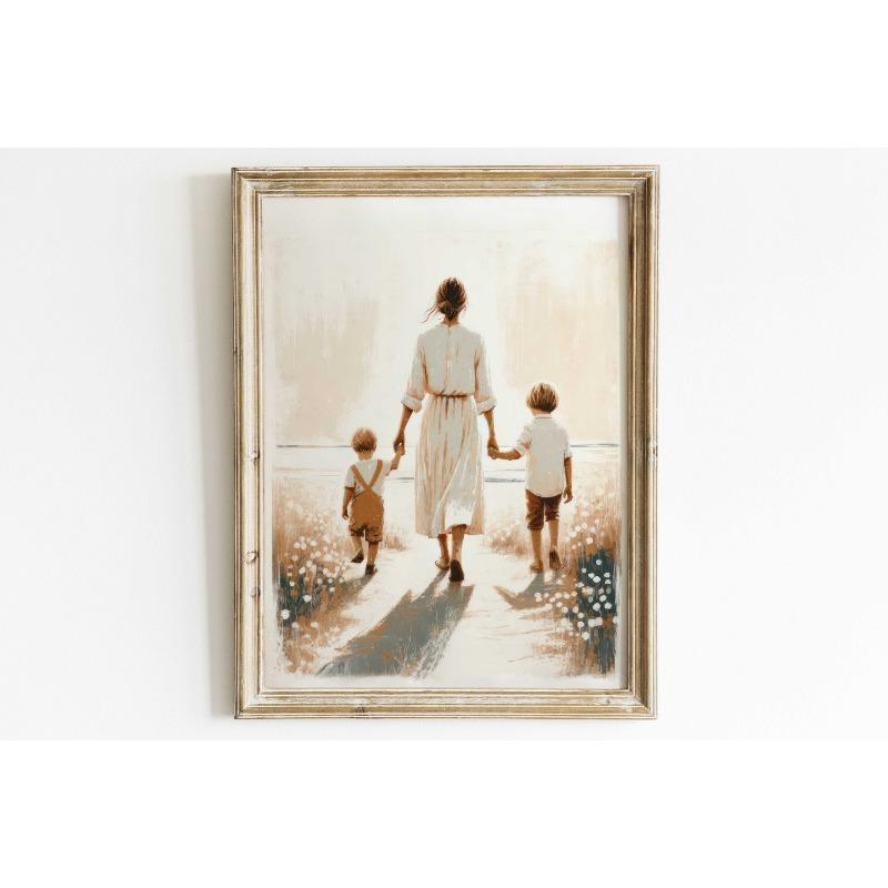 Mom & Child Wall Art Print Mother Daughter Son Portrait Printable Family Artwork Canvas Painting Living Room Bedroom Home Decor