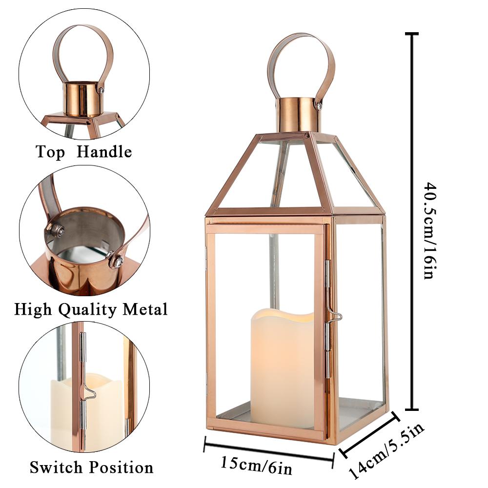 Rose Gold Stainless Steel Candle Holder Decorative Lanterns  with Tempered Glass Table Candle Stick Wedding Party Home Decor
