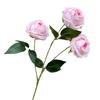 Artificial Rose Branch with Green Leeaf Three Heads Silk Rose Flower