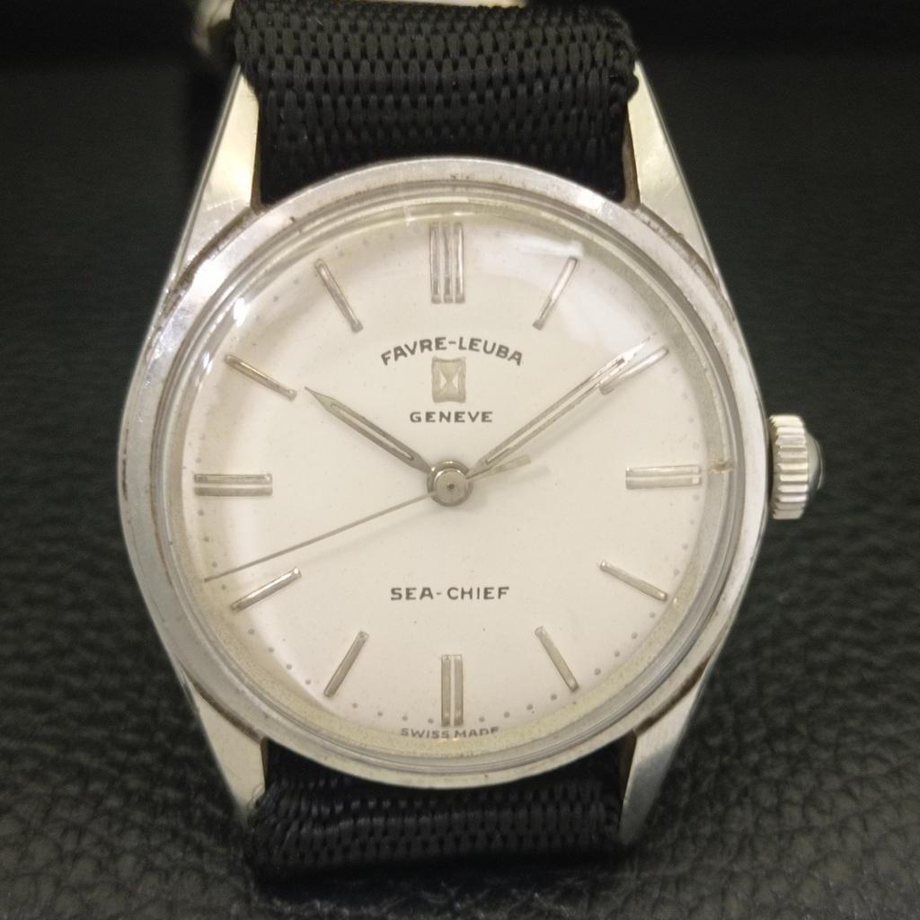 VINTAGE FAVRE LEUBA SEA CHIEF 101 HANDAUFZUG SCHWEIZER HERREN WEISSE UHR a703755-1