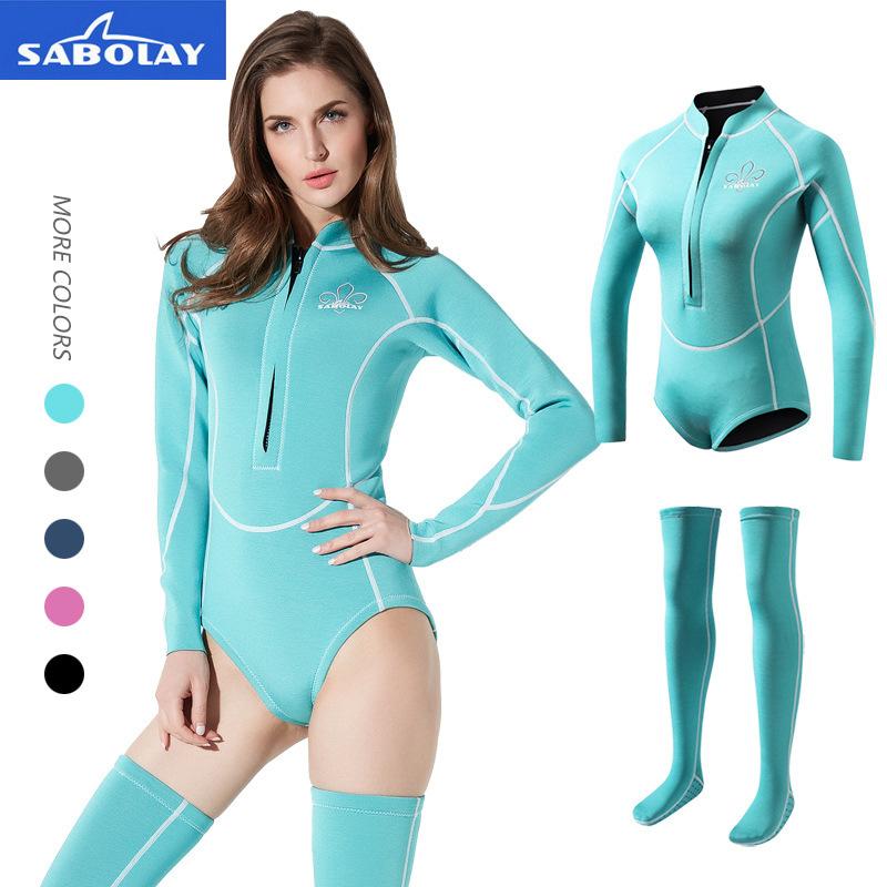 Outdoor Sports Diving Suit Women's Snorkeling Cold Warm Jellyfish Split Long-sleeved Stockings Swimsuit Set