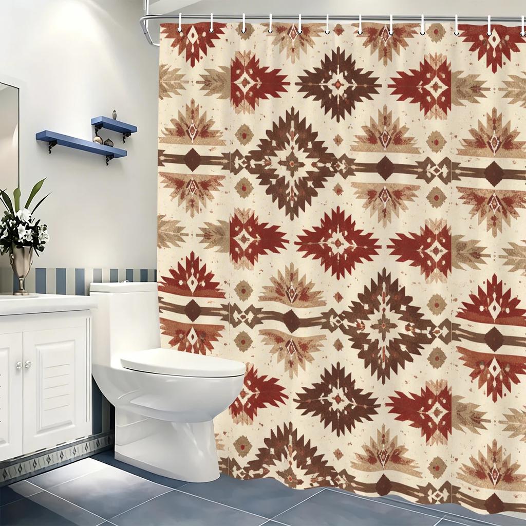 Vintage Ethnic & Mosaic Pattern Polyester Shower Curtain - Stylish Bathroom Decorative Cloth for Home, Hotel & Guest Room