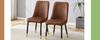 Set of 2 Modern Brown Dining Chairs, Tech-Fabric Backrest, Black Metal Legs