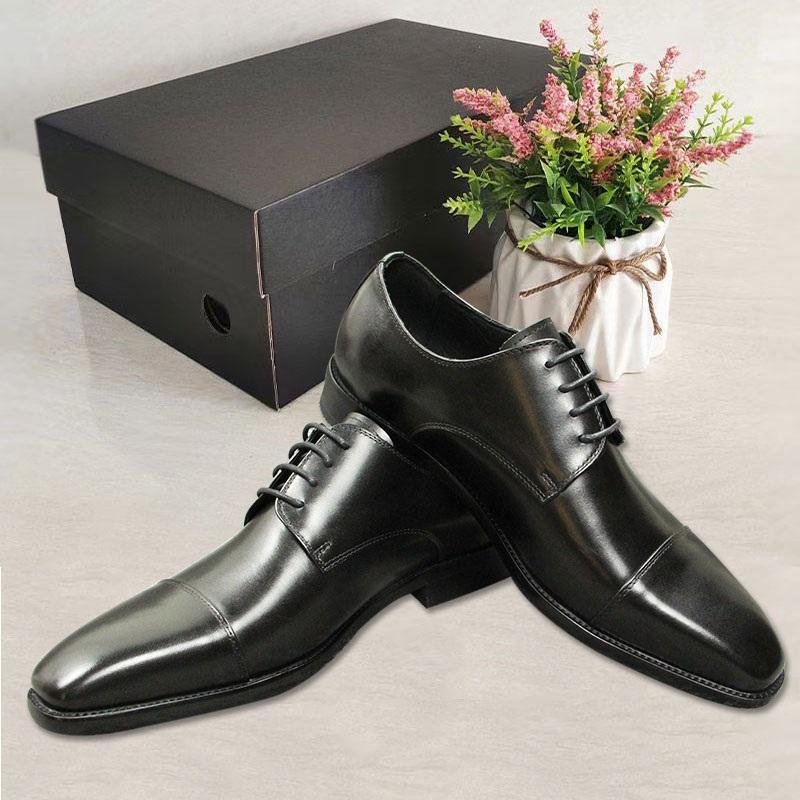 Fashion Luxury Black Man Shoes Genuine Leather Business Office Oxfords Style Dress Shoes Height Increasing Handmade Leather Shoe For Men