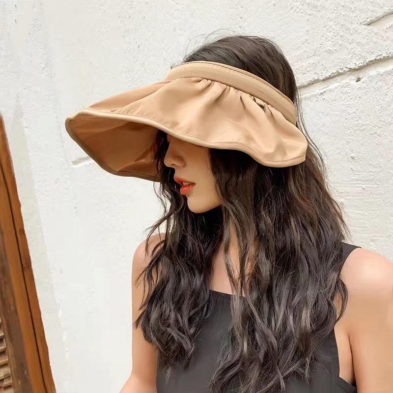 

Hat female versatile sunscreen face cover sun hat shell bucket hat UV protection sunshade empty top hat синій