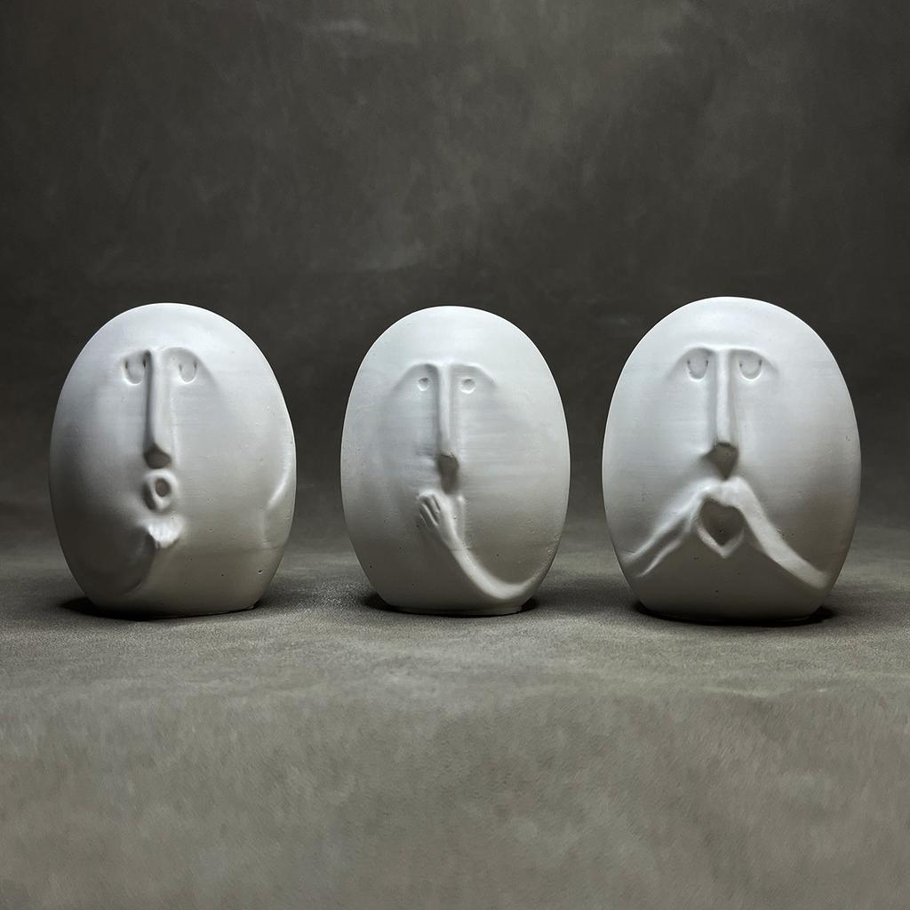 Decoración de Mesa de Sala de Estar Escultura Abstracta de Rostro Humano Figura Redonda Artística de Yeso Manualidad Decoración Estética de Interior
