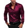 Camicia da Uomo a Maniche Lunghe in Raso Collo Button-Down Vestibilità Slim Top Formale Casual