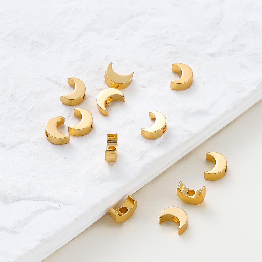 20pcs/bag 14K 18K Gold Color Plated Moon Shape Loose Spacer Beads With Hole For DIY Jewelry Necklace Bracelet Accessories