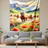 Galloping Horses in Mountain Poppy Field Patterned tapestry for bedroom and living room home decor