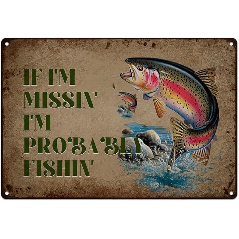 Funny Fishing Signs Life Is Better At The Lake Vintage Metal Fish Painting Art Printing Poster Wall Decor for Home Kitchen Bar Cafe Pub 12x8 Inch