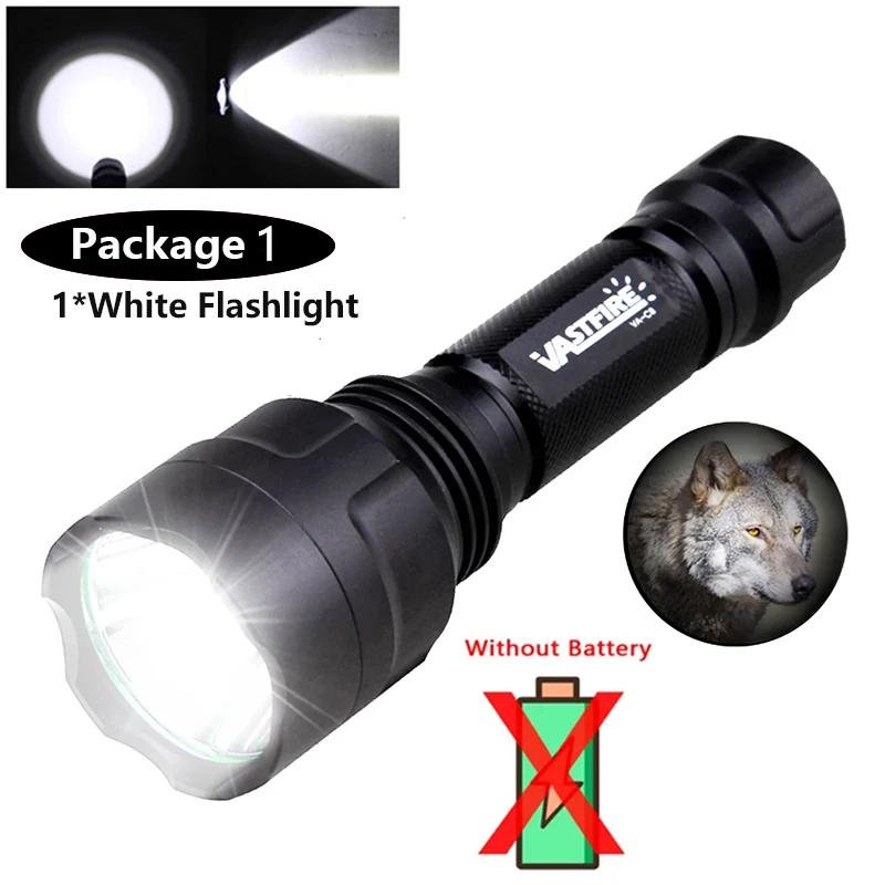 Taktische C8 Jagd-Taschenlampe Grün Rot 1-Modus Predator Hand-Taschenlampe für Kojote Wildschwein Raubzeug+Clip+Heckschalter+18650+Ladegerät