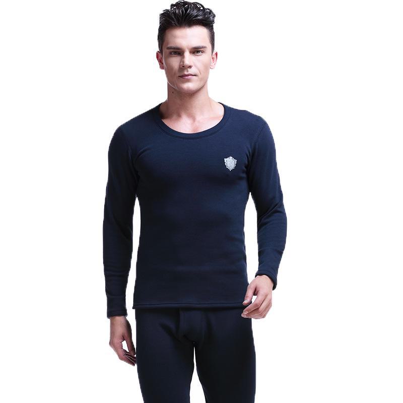 

Мужской утепленный комплект термобелья, плюс бархат, круглый вырез, идеально подходит для осени/зимы, молодежный, облегающий крой, хлопковый свитер и брюки. XL королевский синий