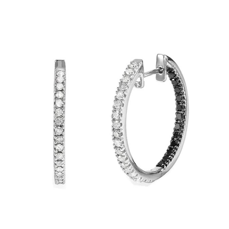 Black Awn New Classic Silver Color Round Trendy Spinel Engagement Hoop Earrings for Women Jewelry I181