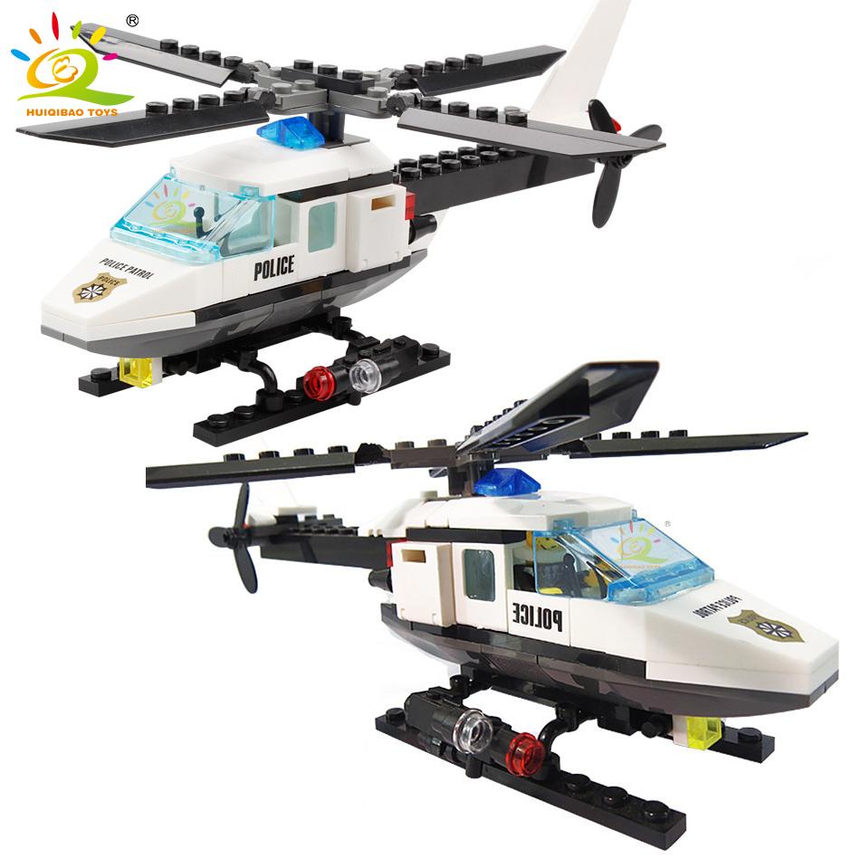 102Pcs City Police Helicopter Model Building Blocks Set With 1 Figure Bricks Educational Toys For Children Boys Gift