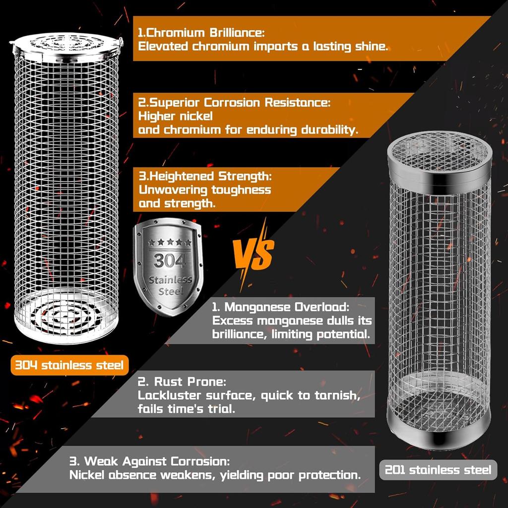 Pojízdný grilovací koš, grilovací koš 304 velké kulaté grilovací koše z nerezové oceli, venkovní kempingová grilovací síť na zeleninu, ryby, zeleninu