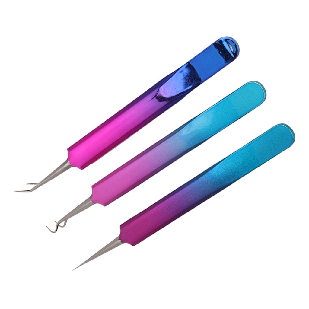 3pcs Blackhead Remover Tools with Stainless Steel Straight Head Curved Head Slant Tip Tweezer Clips