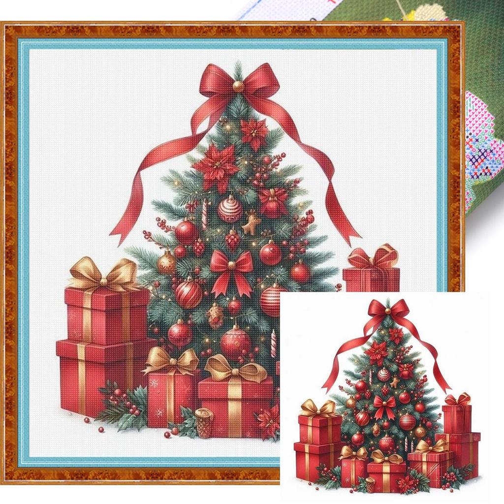 Christmas Printed Cross Stitch Kit 40x40cm DIY 11CT Embroidery Craft Set Decor