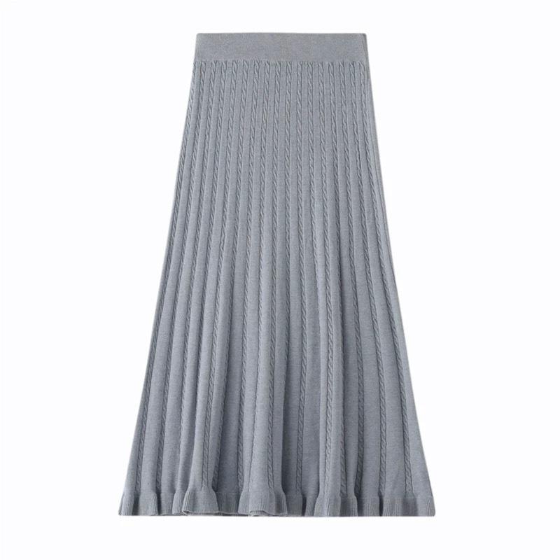 Knit Skirt Women Autumn Winter Midi Slim High Waist A-Line Wool Skirt