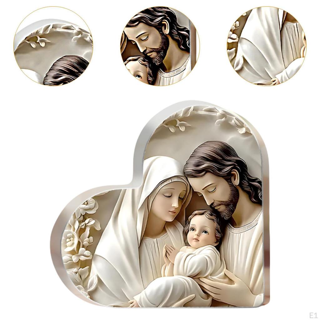 Holy Family Decoration Heart Shaped Home Decor Birthday Gift Acrylic Nativity Scene Ornament, for