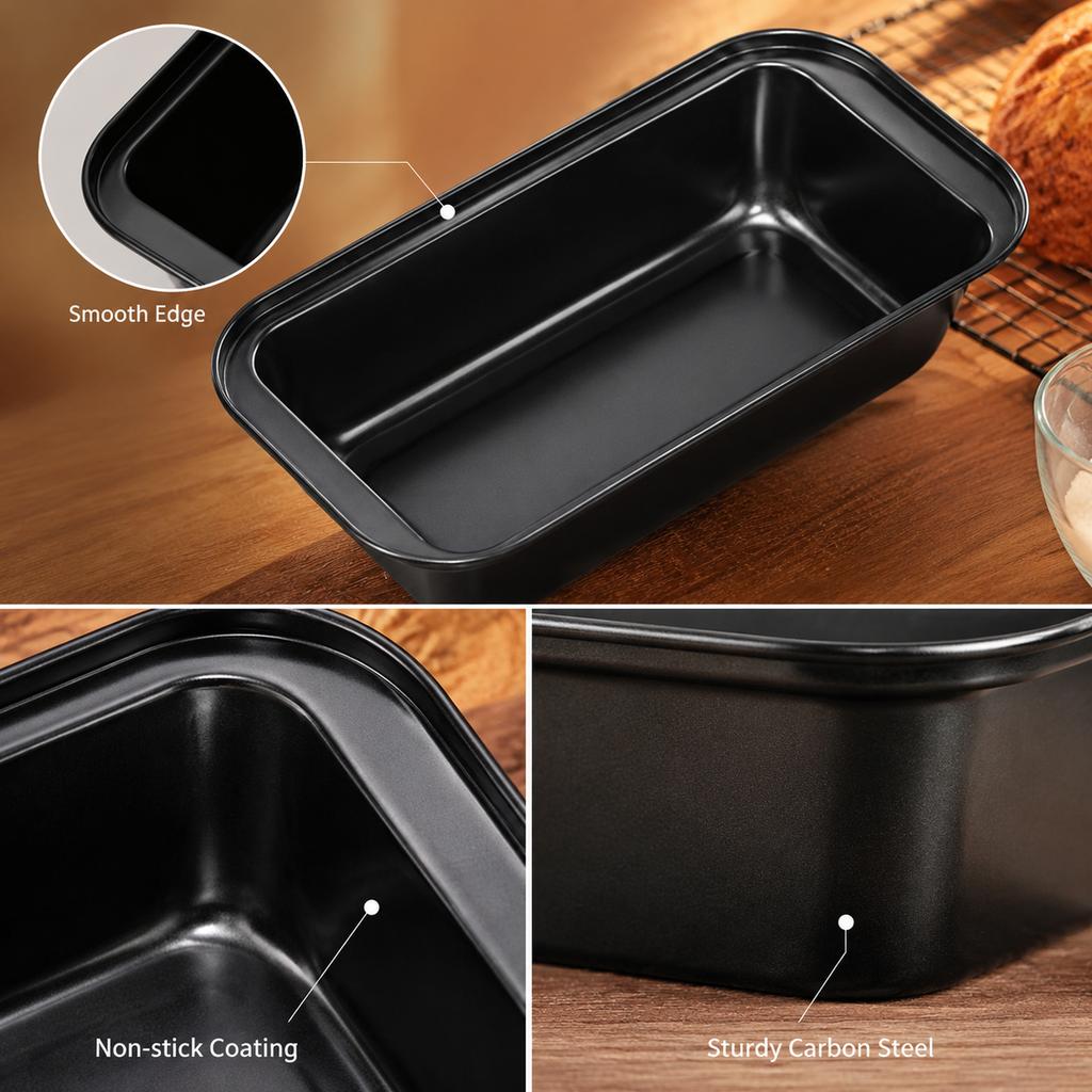 Kastenform Schwarz Karbonstahl Antihaft Rechteckige Brotform, 29 x 13 x 6 cm Backform für Zuhause Kuchen und Hackbraten