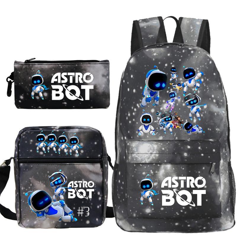 Astro Bot Printed Fashion Children's Backpack Cross-border Large-capacity Primary and Secondary School Student Casual Schoolbag Set