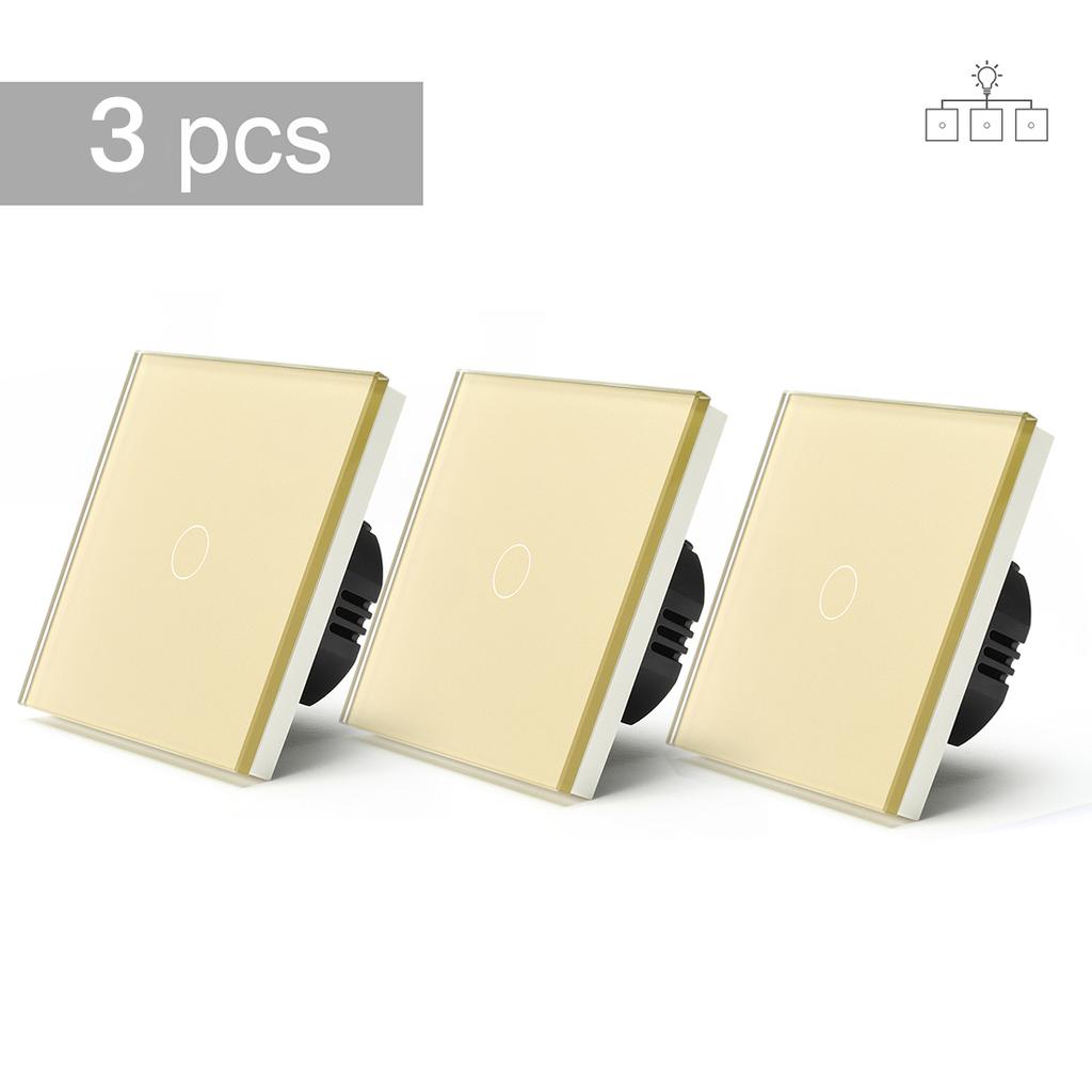 BSEED Touch Lichtschalter 1-fach 3-Wege für Treppenhaus Flur Korridor EU Standard Glasplatte Blaue Hintergrundbeleuchtung 10A 3er-Pack