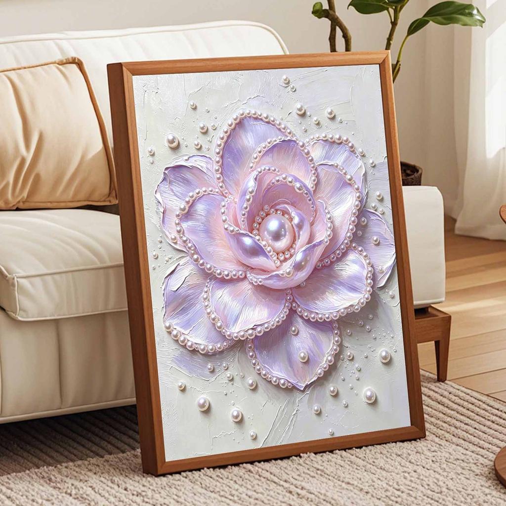Handmade Framed Pearl Bead Painting Kit Elegant Pastel Camellia Flower 3D Shiny Canvas Art Ready to Display Home Decor Birthday Gift Idea