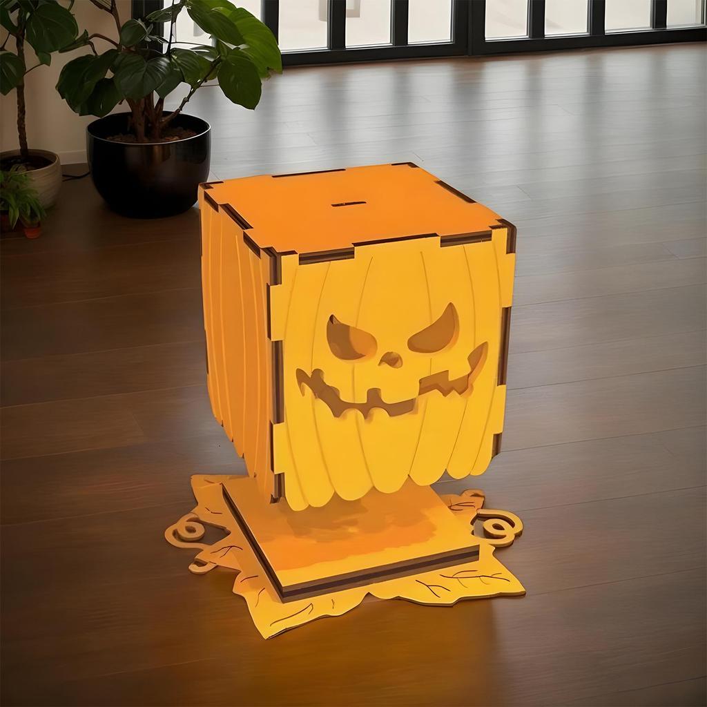 Halloween Pumpkin Light Festival Atmosphere Lamp Ornament Wooden Halloween Pumpkin Light Decoration for Porch Bedroom Garden