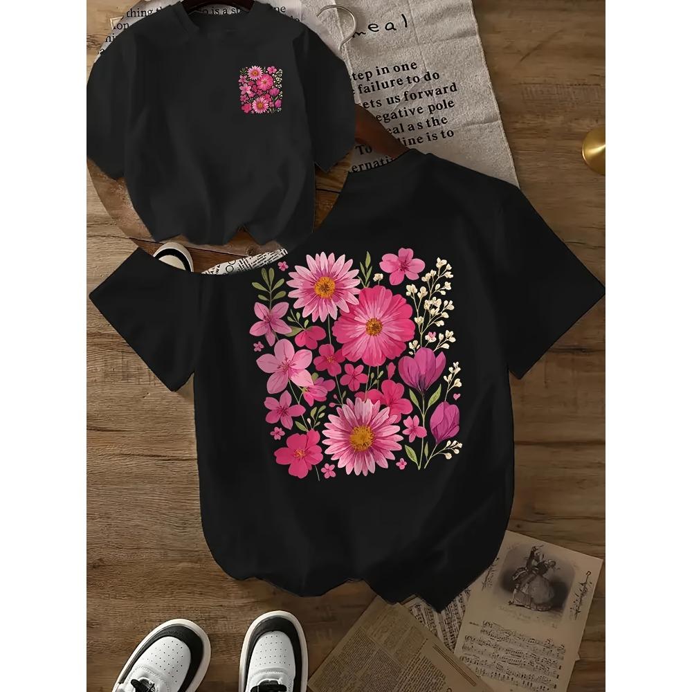 

Women s Pink Floral GraphicCrew Neck Short Sleeve Blouse Everyday Casual Summer Short Sleeved Harajuku Tees 3XL