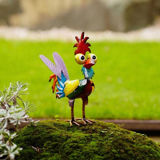 Metal Rooster Yard Statue Outdoor Garden Backyard Patio Lawn Chicken Decoration Animal Ornament Gifts