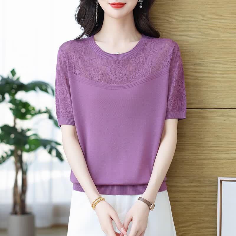 Hengyuanxiang Women's Summer Hollow Knit Ice Silk T-Shirt