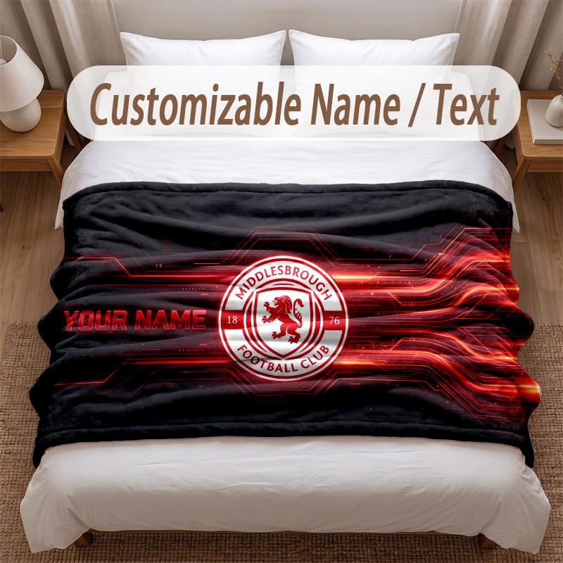 Middlesbrough FC Printed Flannel Blanket Custom Name Text Soft Warm Throw For Bedroom Holiday Gift