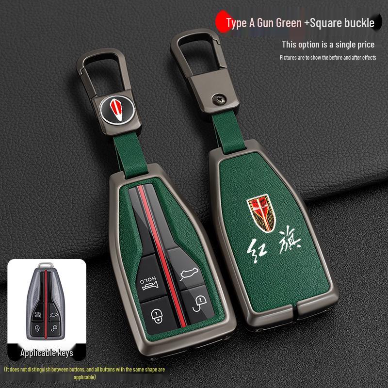 Hongqi H5/H7/HS5/HS7 Auto-Fernbedienung Metall-Leder Schutzschlüsselhülle und Halter.